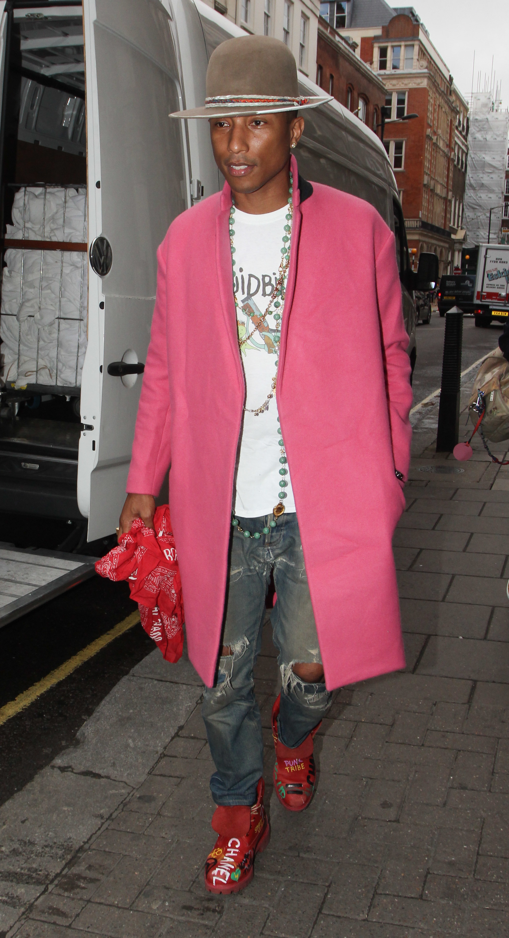 Pharrell Williams arriving at the Dover Street Market