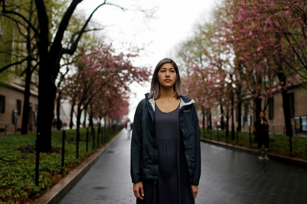 Emma Sulkowicz, who is speaking out about her experience with sexual assault at Columbia University, in New York, May 1, 2014. Activists are using media exposure and legal tactics to force universities to change their approach to campus sexual assault, which means paying attention to an unfamiliar set of duties more akin to social work and criminal justice than education. (Kirsten Luce/The New York Times)