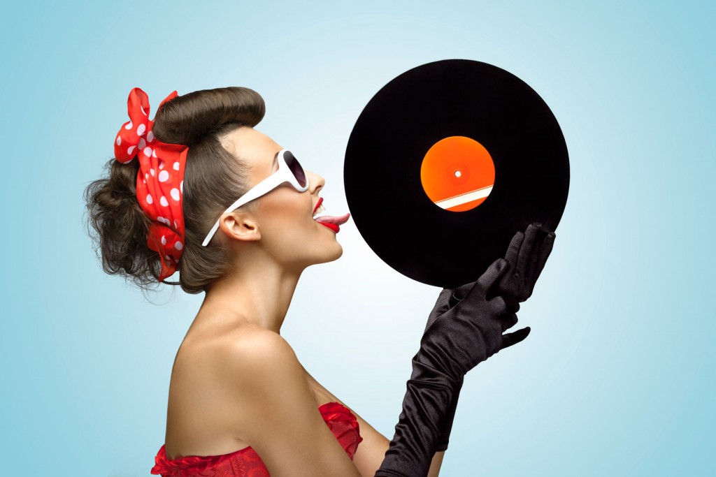 pin-up girl with vinyl record