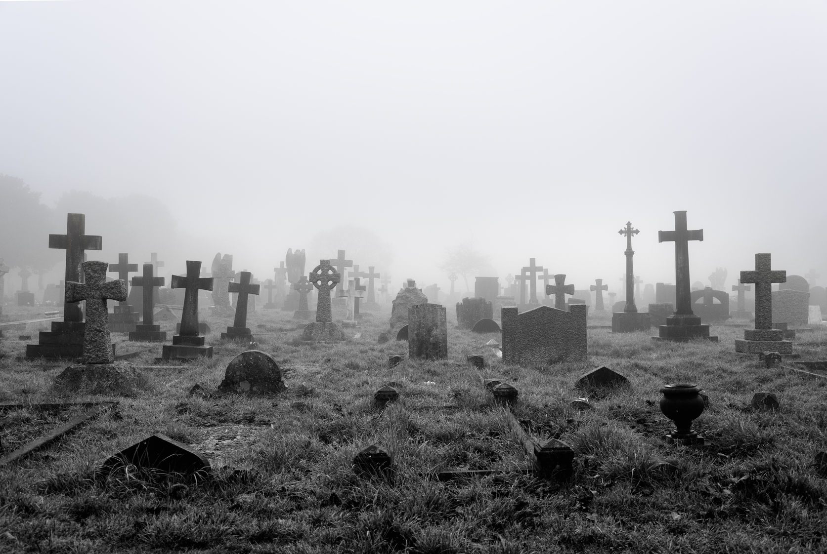22882869 - spooky foggy ancient cemetery halloween background